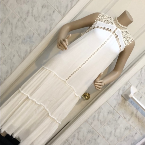 BOHO WHITE LACE & POM POM DRESS - Picture 4 of 9